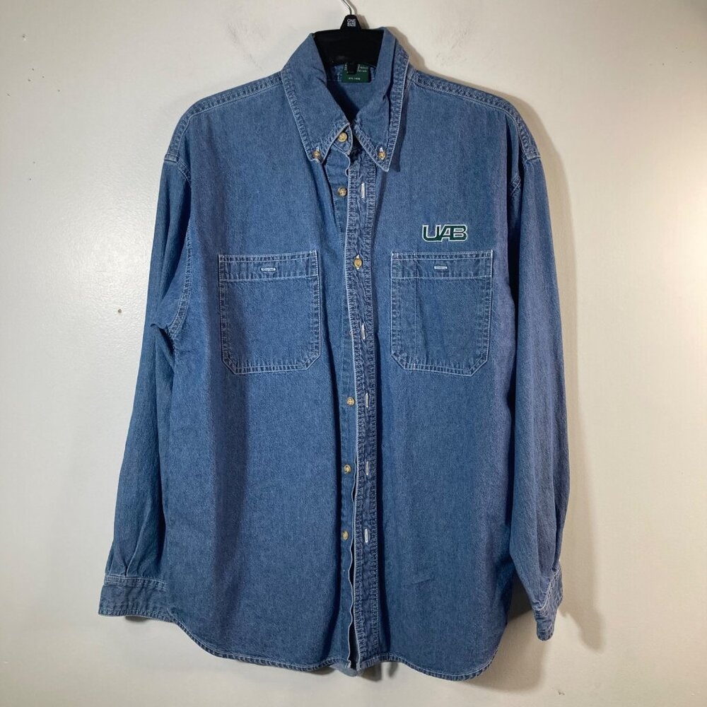 Mens Vintage MV Sport UAB Denim Button Shirt‎ Blue M Cotton Long Sleeve